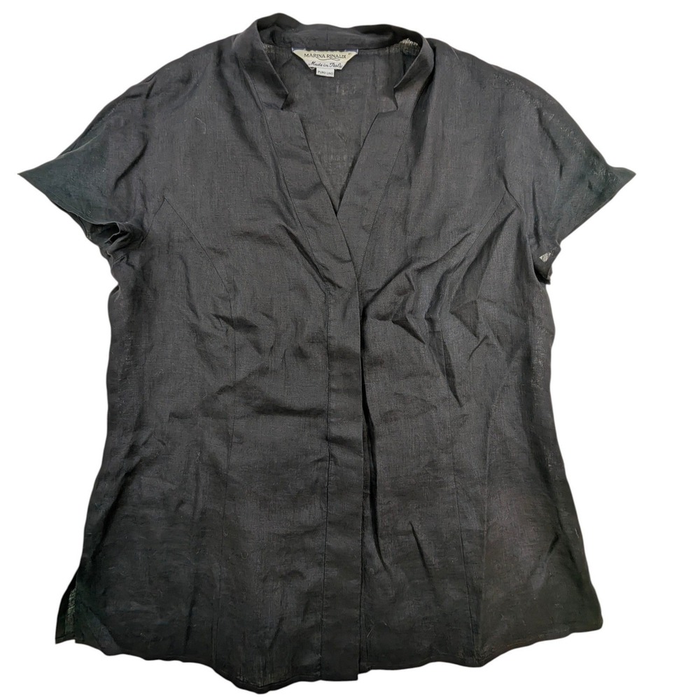 Marina Rinaldi Black‎ Linen Shirt Women's Size 21 Made in Italy